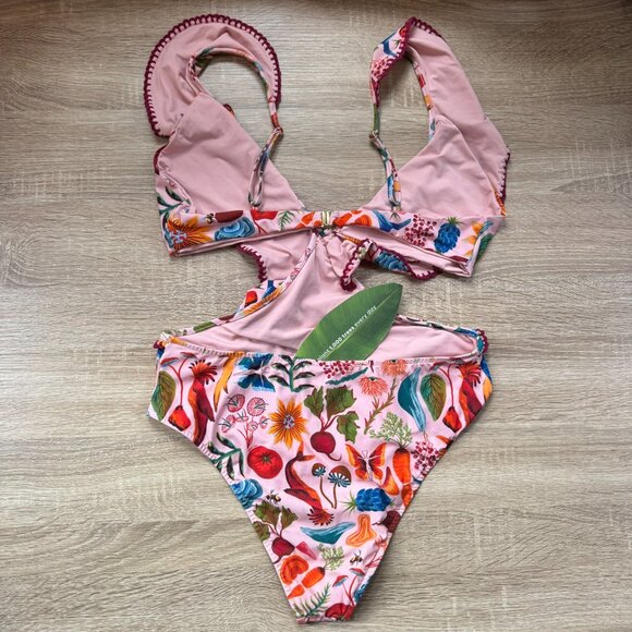 NWT Farm Rio Bright Farm One Piece Swimsuit Cutout Mixed Fruit Print XL - Picture 5 of 13